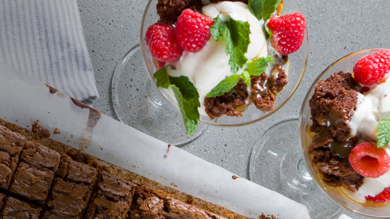 Chocolate Brownie Sundae with Caramel Sauce